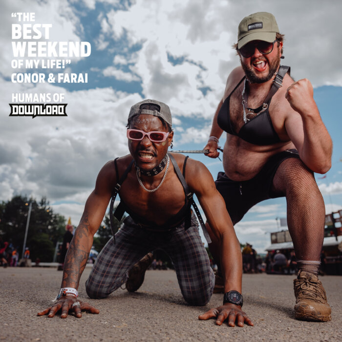 Download fans Conor & Farai striking a pose with caption text: 'The best weekend of my my life!' - Conor & Farai - Humans of Download