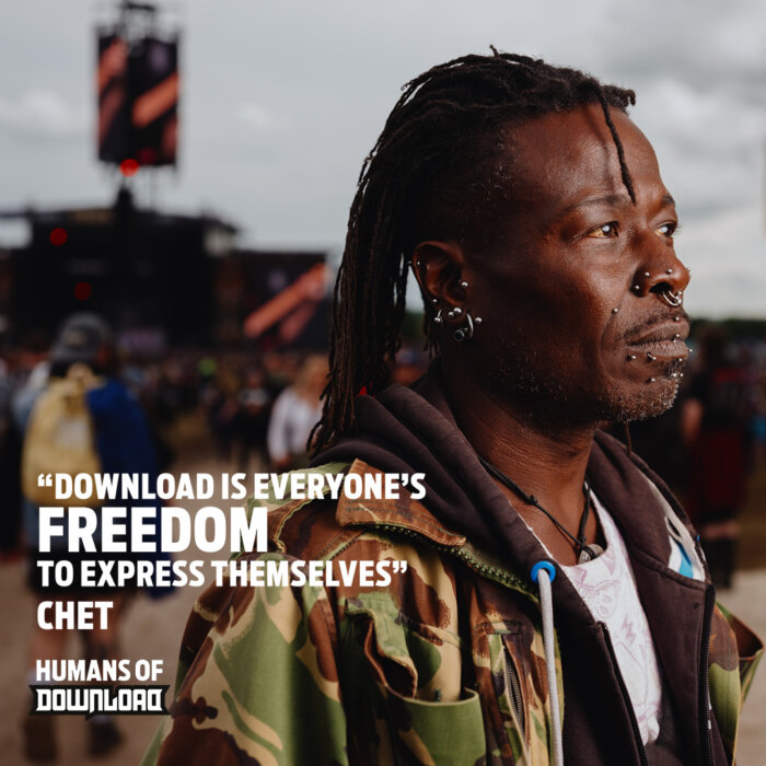 Download fan Chet striking a pose with caption text: 'Download is everyone's freedom to express themselves.' - Chet - Humans of Download 