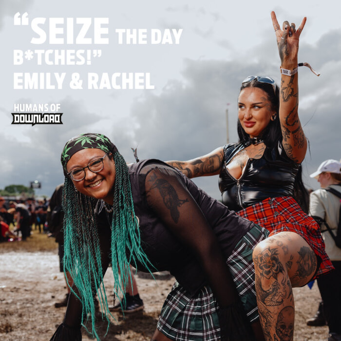 Download fans Emily & Rachel striking a pose with caption text: 'Seize the day b*tches!' - Emily & Rachel - Humans of Download