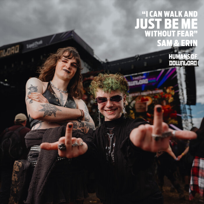 Download fans Sam & Erin striking a pose with caption text: 'I can walk and just be me without fear.' - Sam & Erin - Humans of Download