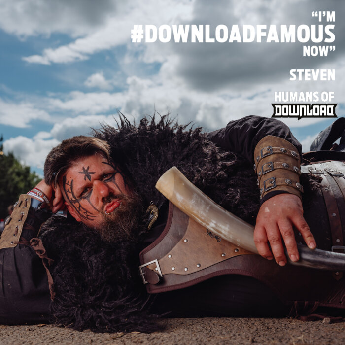 Download fan Steven striking a pose with caption text: '#DownloadFamous now.' - Steven - Humans of Download