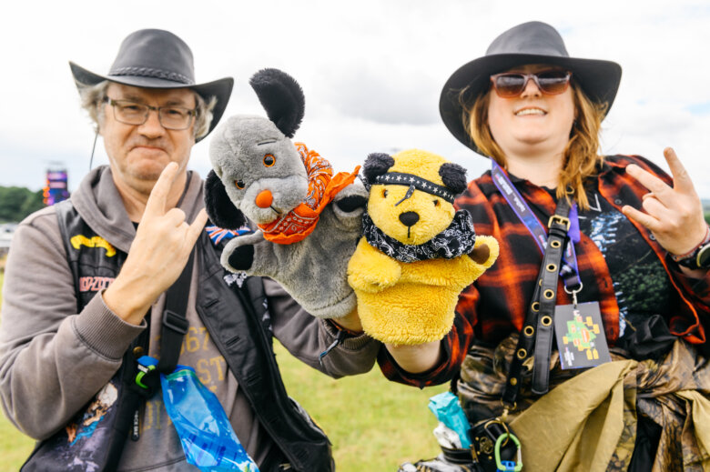 Download festival go-ers with Sooty and Sweep puppets