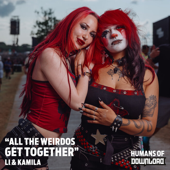 Download fans Li & Kamila striking a pose with caption text: 'All the weirdos get together' - Li & Kamila - Humans of Download
