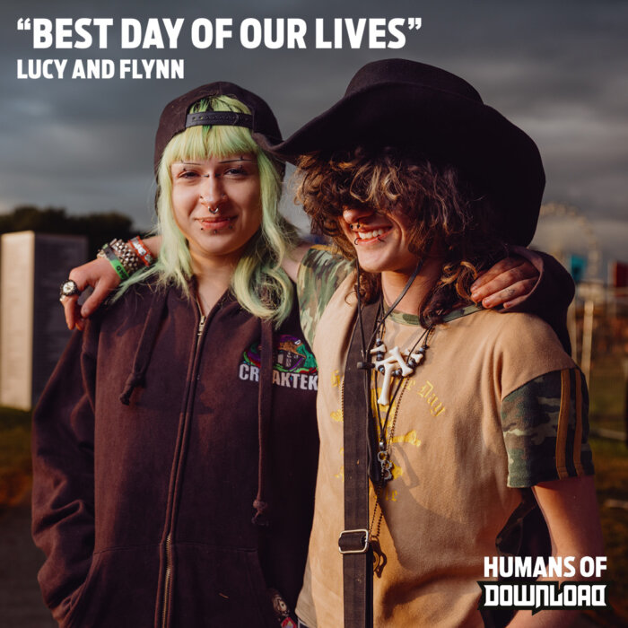Download fans Lucy and Flynn striking a pose with caption text: 'Best day of our lives' - Lucy and Flynn - Humans of Download