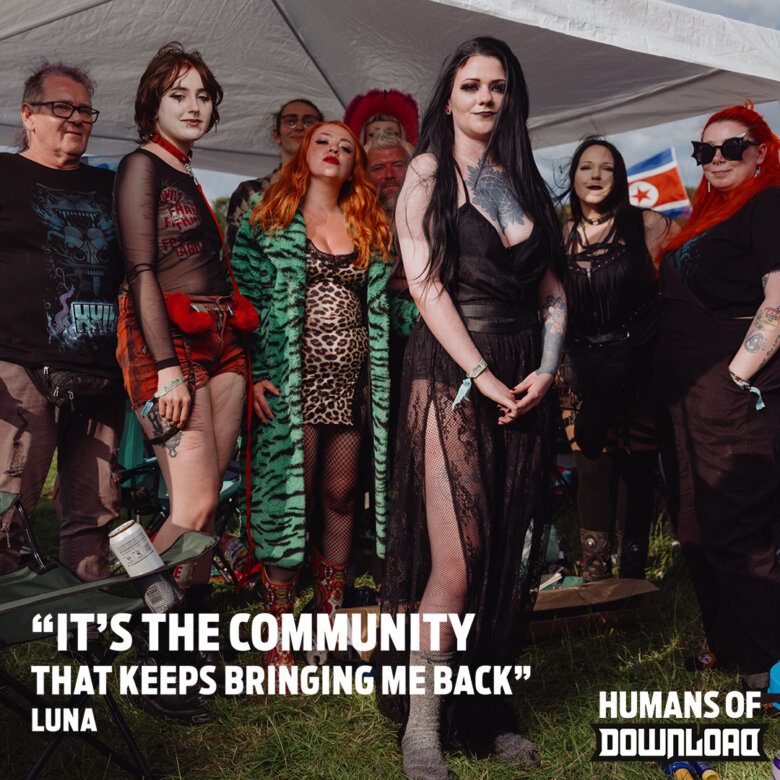 Luna striking a pose with caption text: 'It's the community that keeps bringing me back.' - Luna - Humans of Download