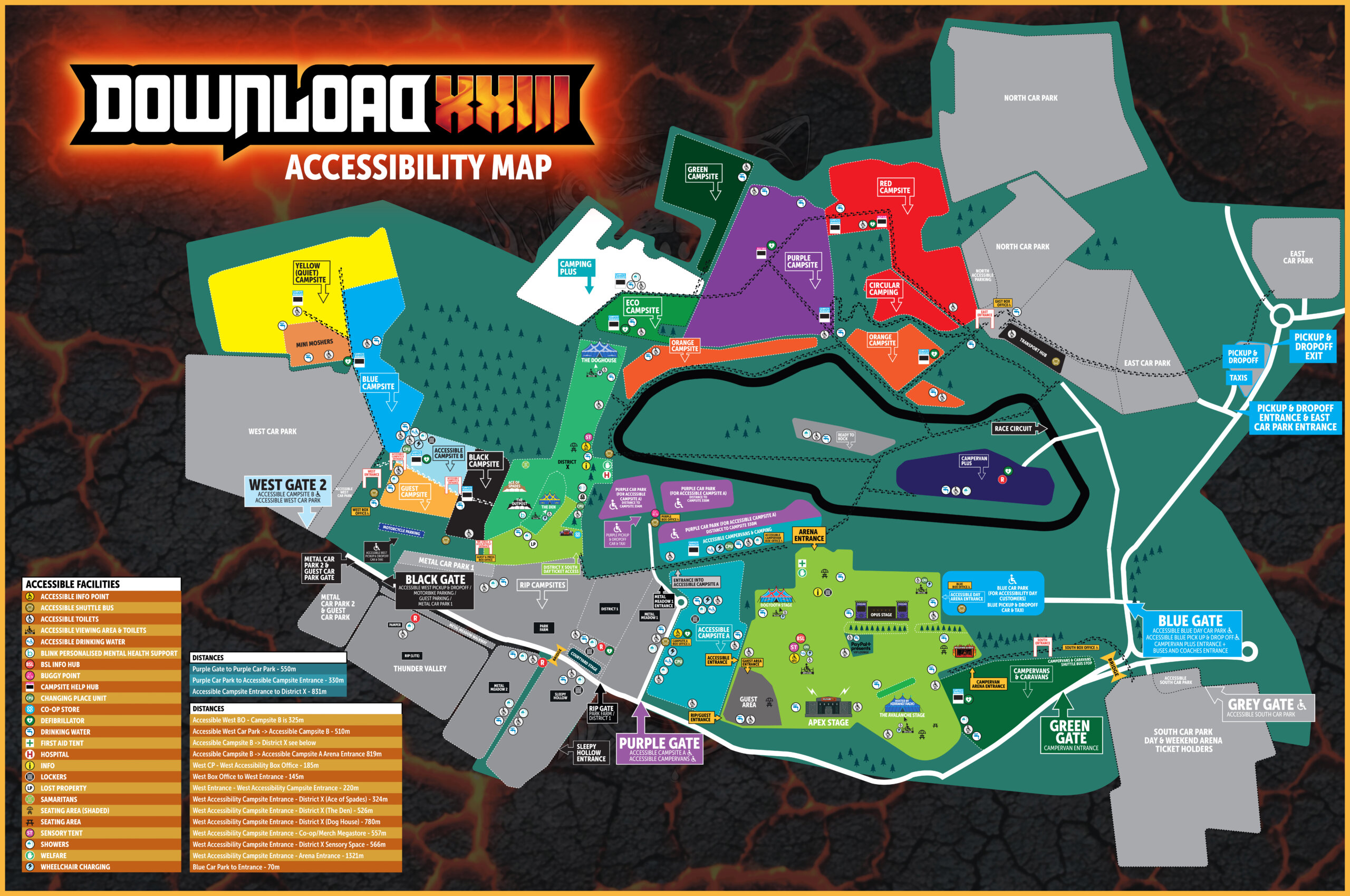 Accessibility map of Download XXIII festival site.