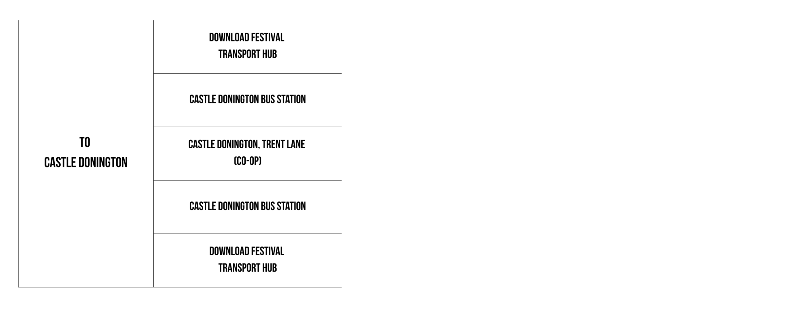 Local village shuttle timetable to Castle Donington on Friday 12th June 2026