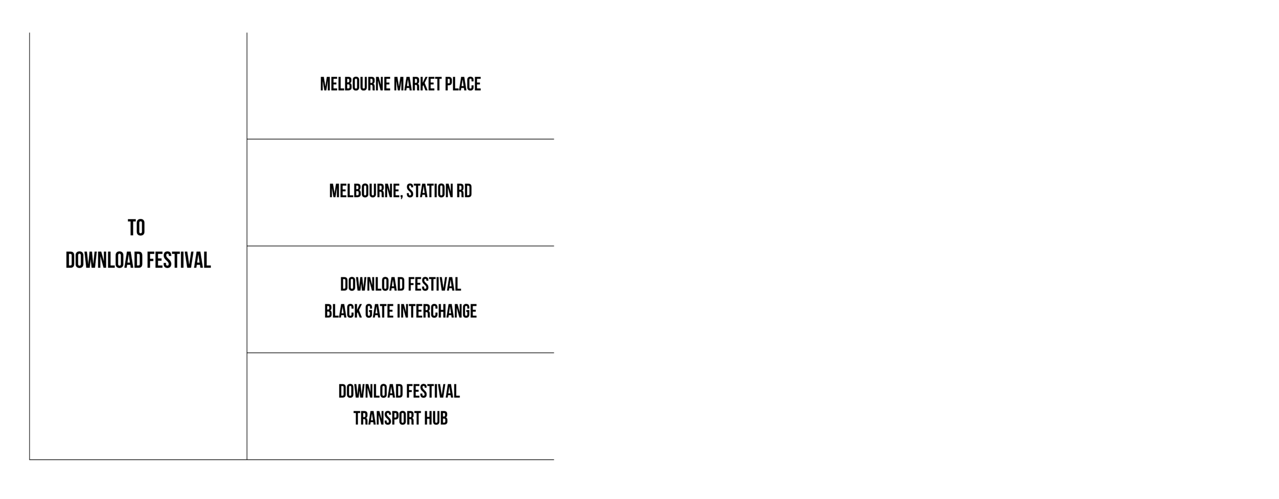 Local village shuttle timetable to Download Festival on Friday 12th June 2026