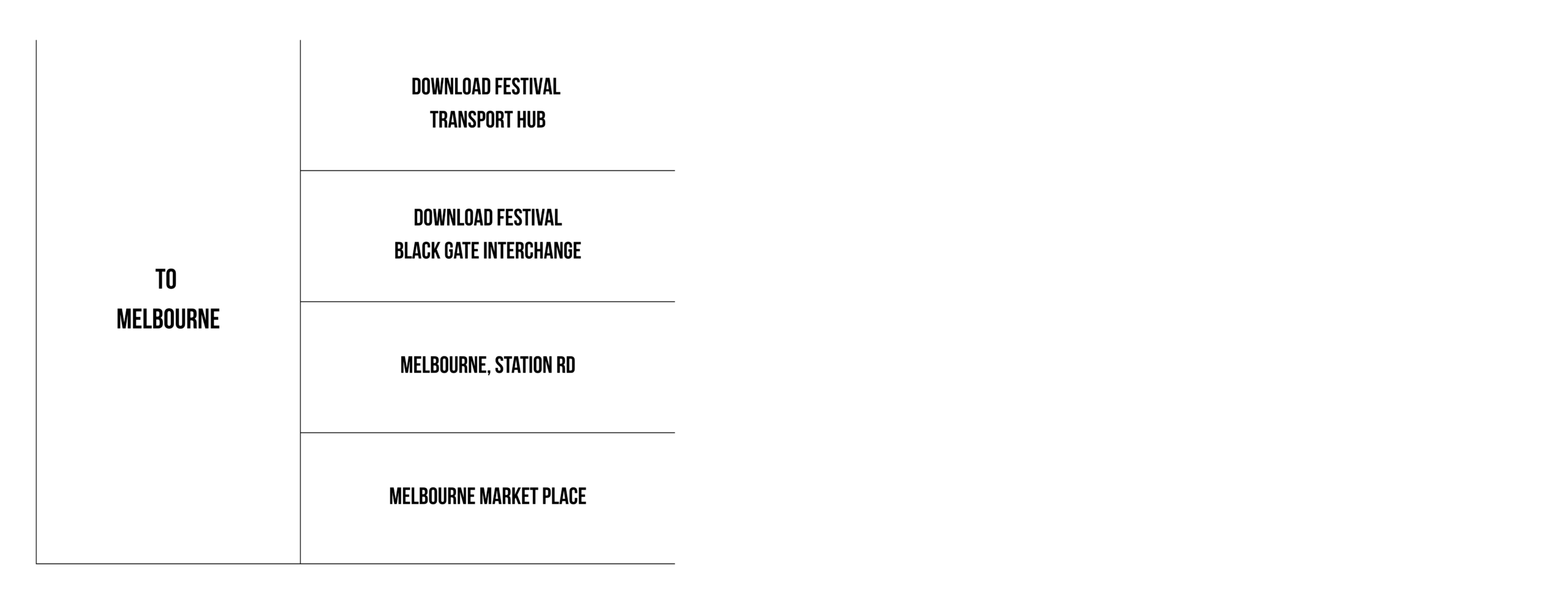 Local village shuttle timetable to Melbourne on Friday 12th June 2026