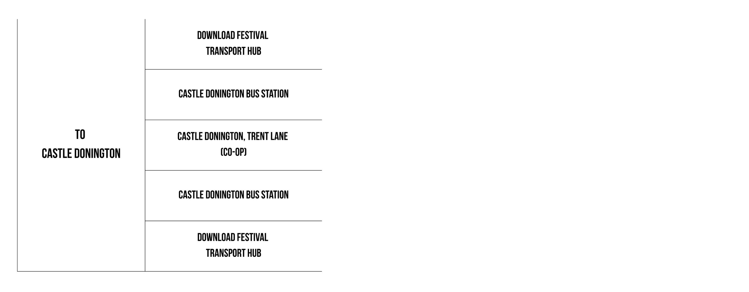 Local village shuttle timetable to Castle Donington on Saturday 13th & Sunday 14th June 2026