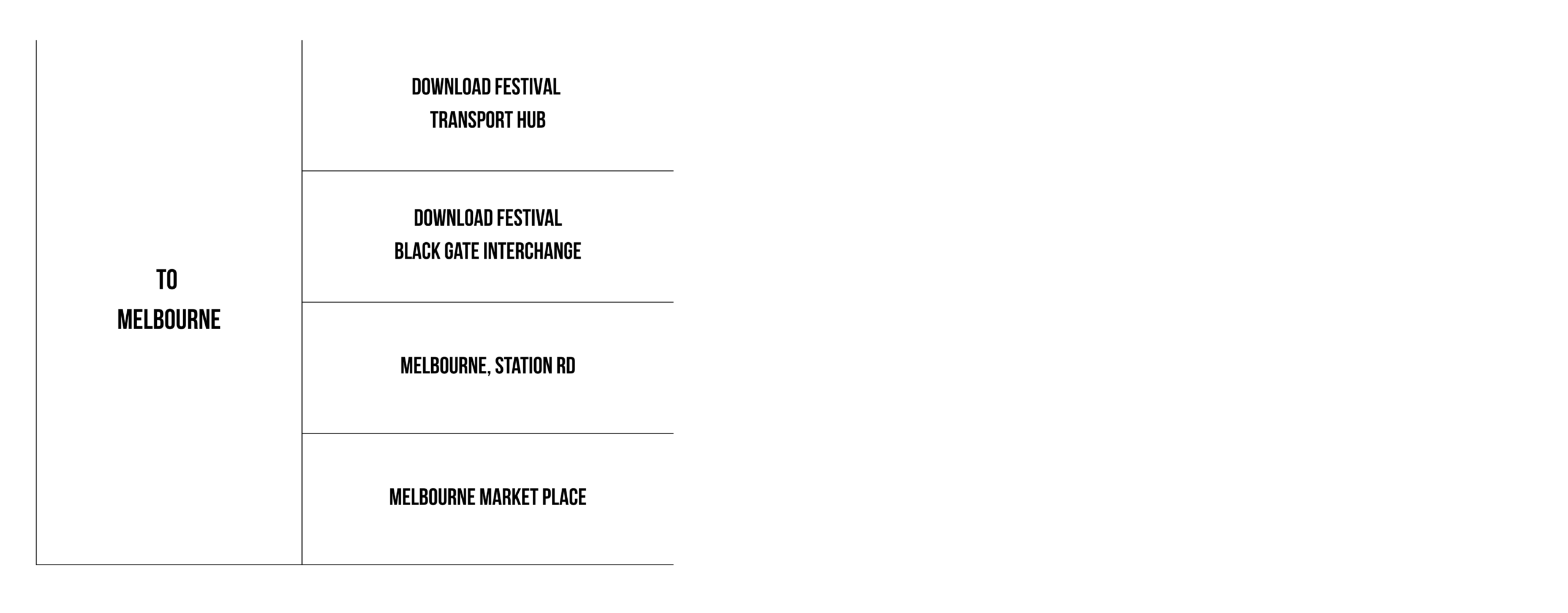 Local village shuttle timetable to Melbourne on Saturday 13th & Sunday 14th June 2026