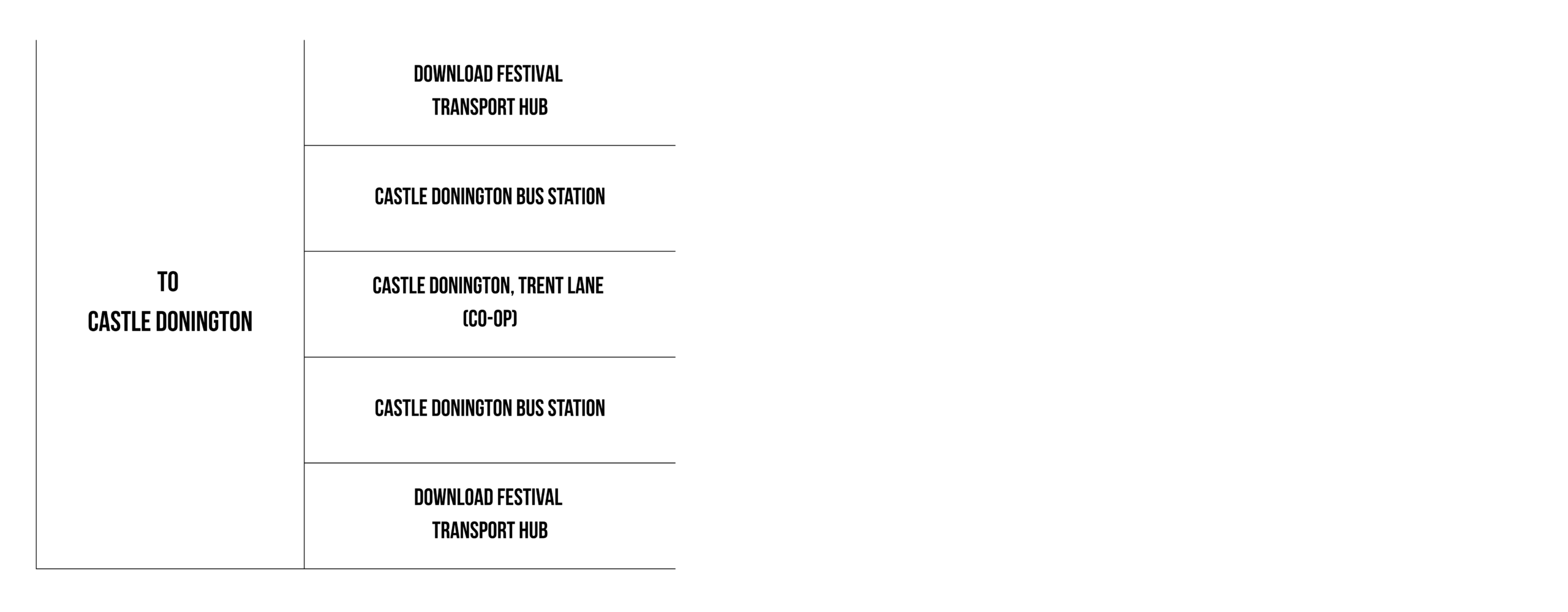 Local village shuttle timetable to Castle Donington on Wednesday 10th & Thursday 11th June 2026