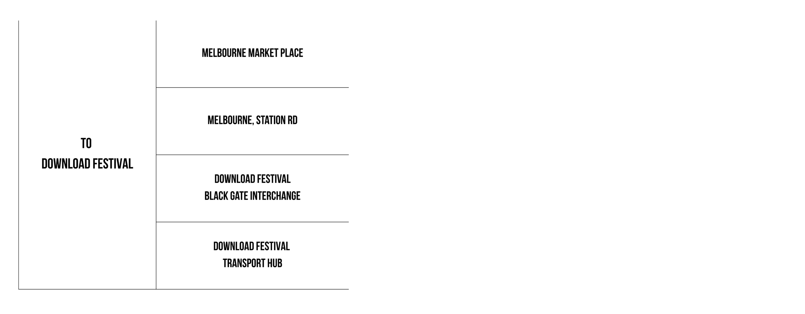 Local village shuttle timetable to Download Festival on Wednesday 10th & Thursday 11th June 2026