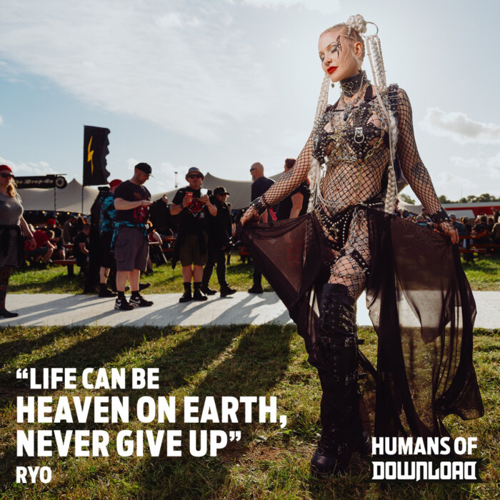 Download fan striking a pose with caption text: ‘Life can be heaven on Earth, never give up.’ - Ryo  - Humans of Download