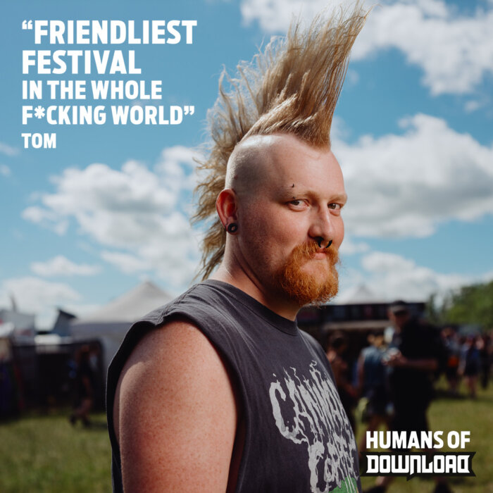 Download fan striking a pose with caption text: ‘Friendliest festival in the whole f*cking world.’ - Tom - Humans of Download