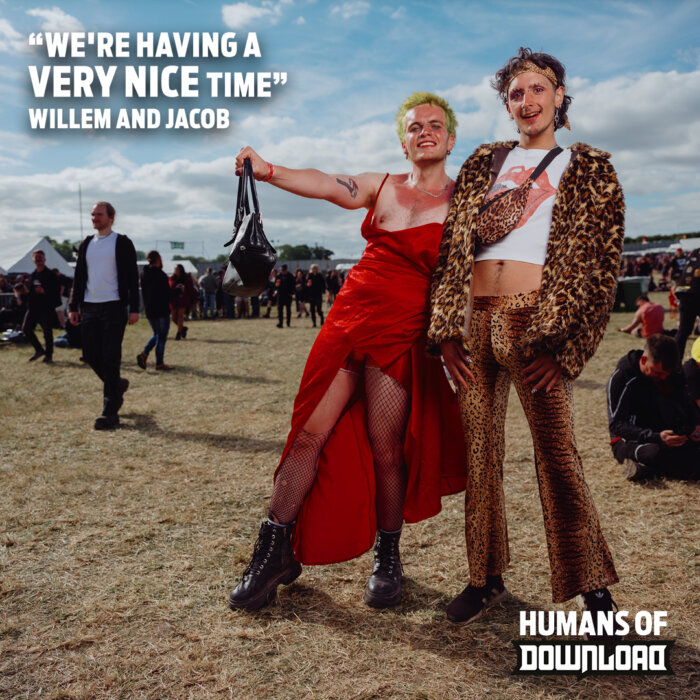 Download fans striking a pose with caption text: ‘We're having a very nice time.’ - Willem and Jacob - Humans of Download