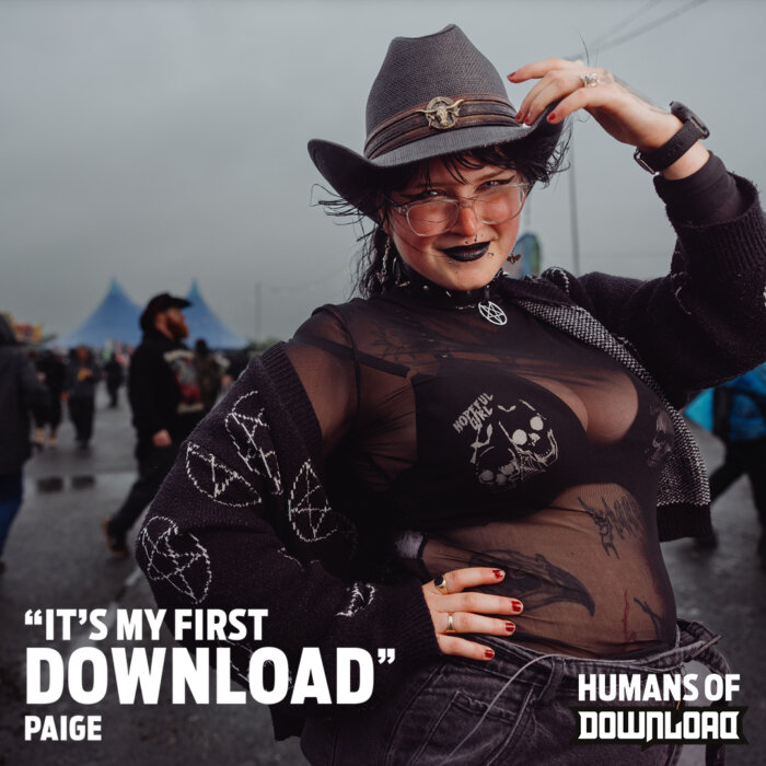 Download fan striking a pose with caption text: ‘It's my first Download’ - Paige - Humans of Download